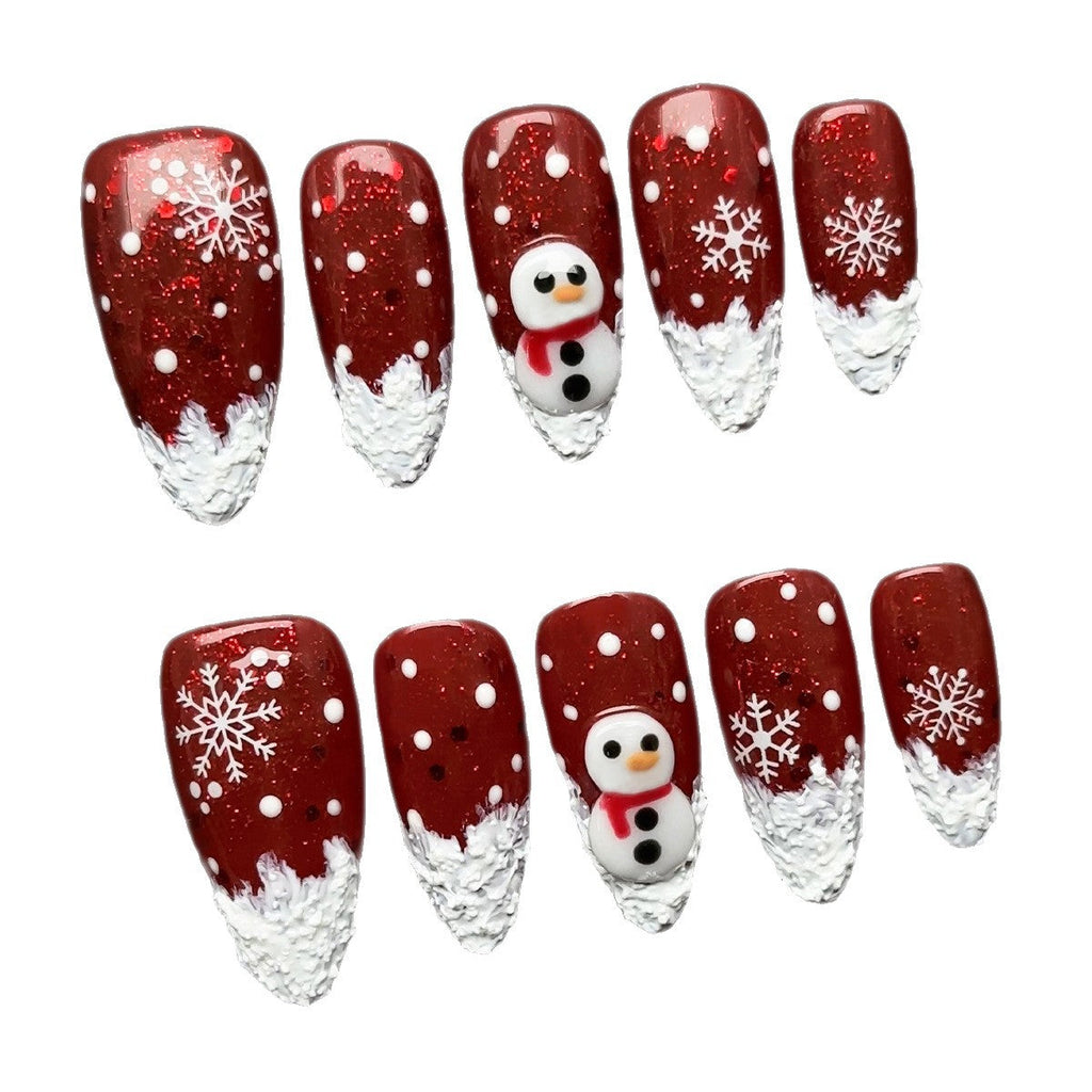 Christmas manicure 10 pieces nail patch Santa Claus wears nail fake nail patch snowman pure handmade