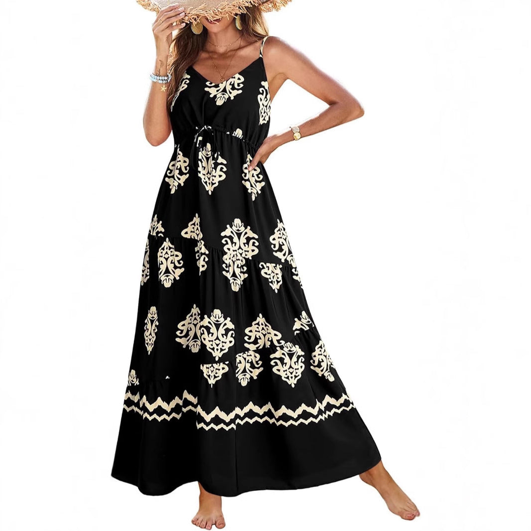 Summer Dress Casual Women's Bohemian Sleeveless Print Long Layered Long Dress Beach Dress