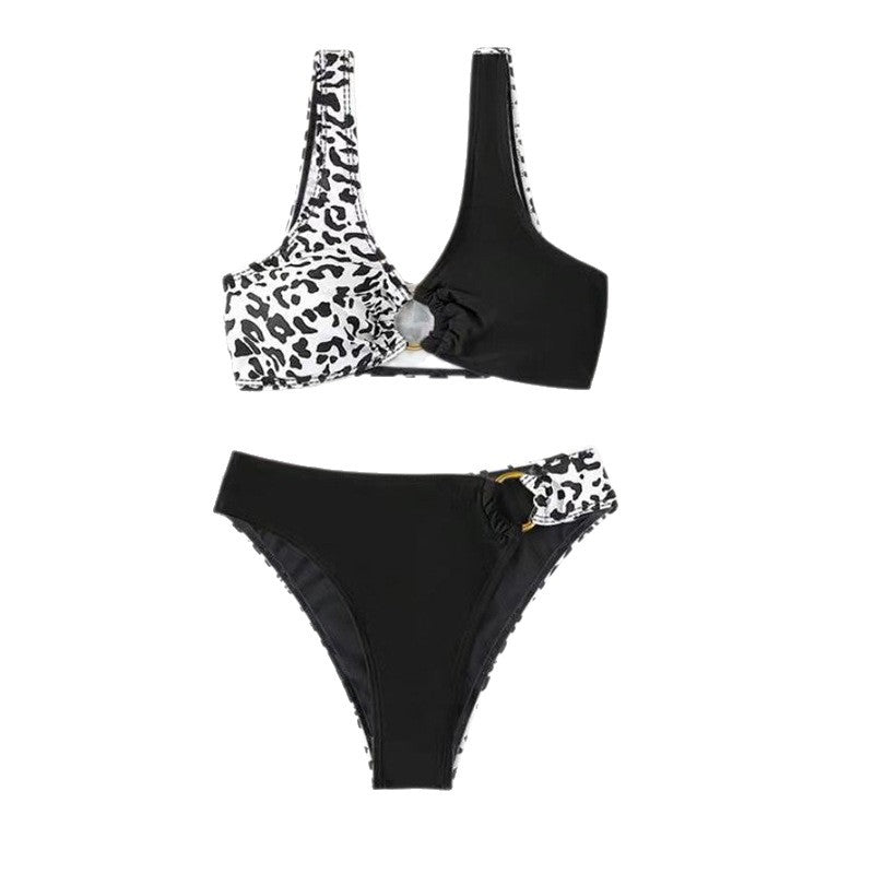 Split swimsuit female sexy leopard print contrasting color splicing bikini swimsuit female