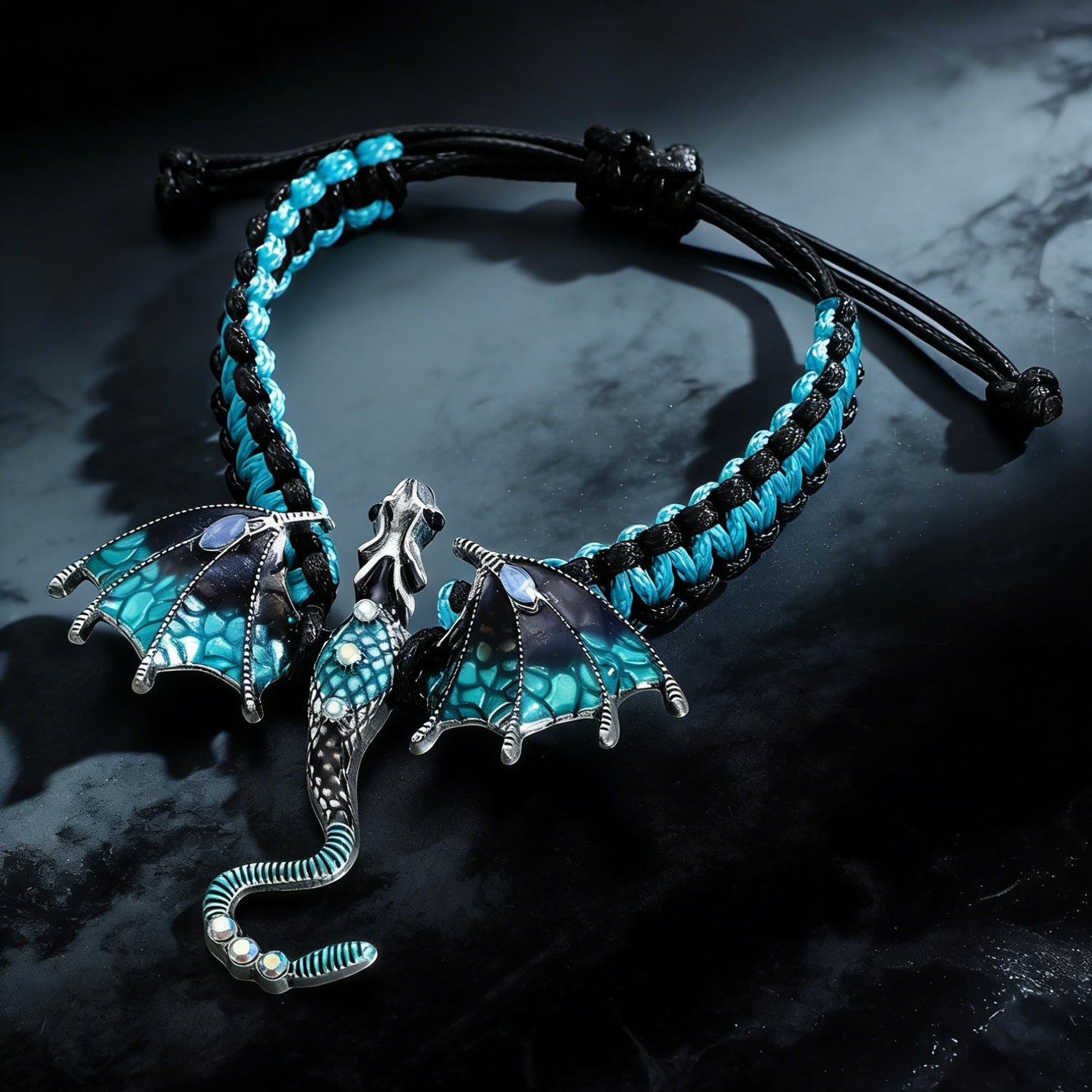 Vintage Enamel Dragon Handmade Woven Bracelet Zircon Dragon Rope Bracelet for Men