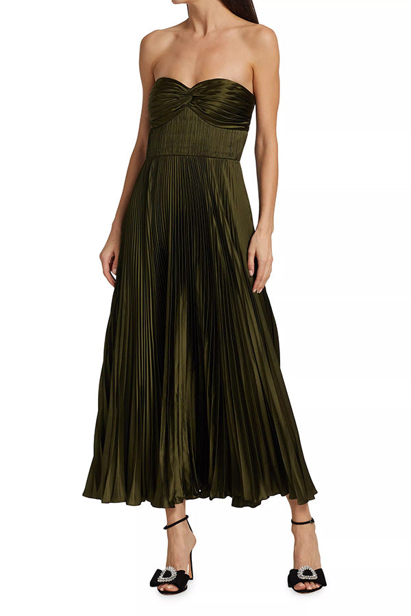 Satin Pleated Tube Dress