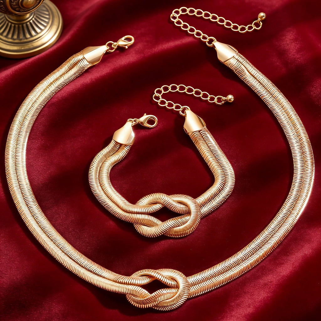 Niche Design Metal Knot Wrapped Snake Chain Bracelet Set Luxury Accessory