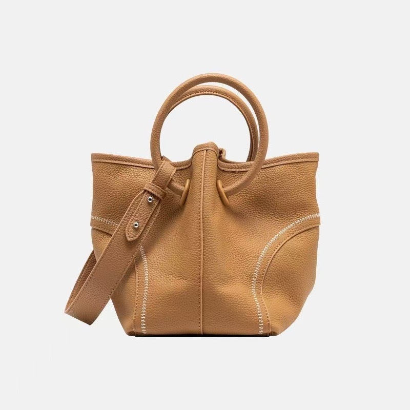 Commuter vegetable basket tote bag, portable shoulder bag, soft pu bucket bag, versatile top handle bag for women hobo