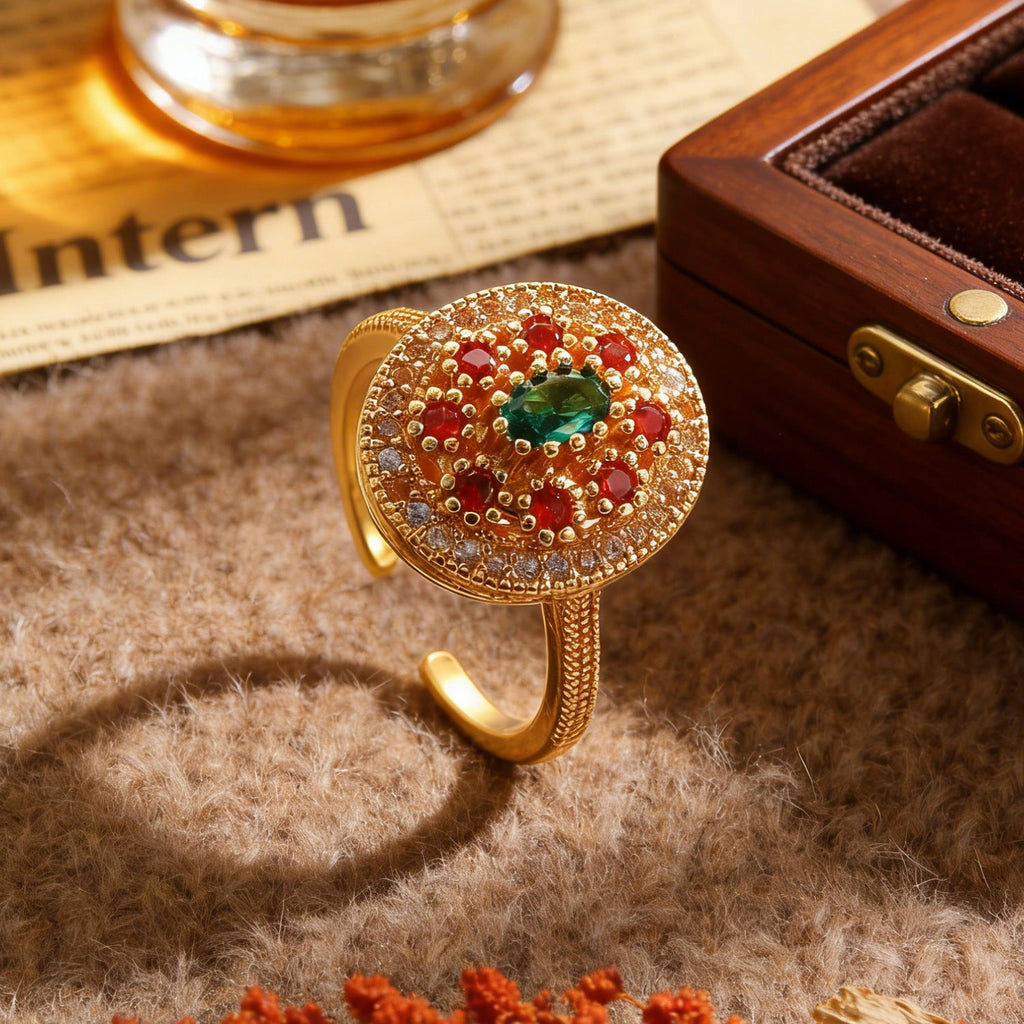 Luxury Oval Zircon Inlaid Ring French Vintage Elegant Dainty Index Finger Ring