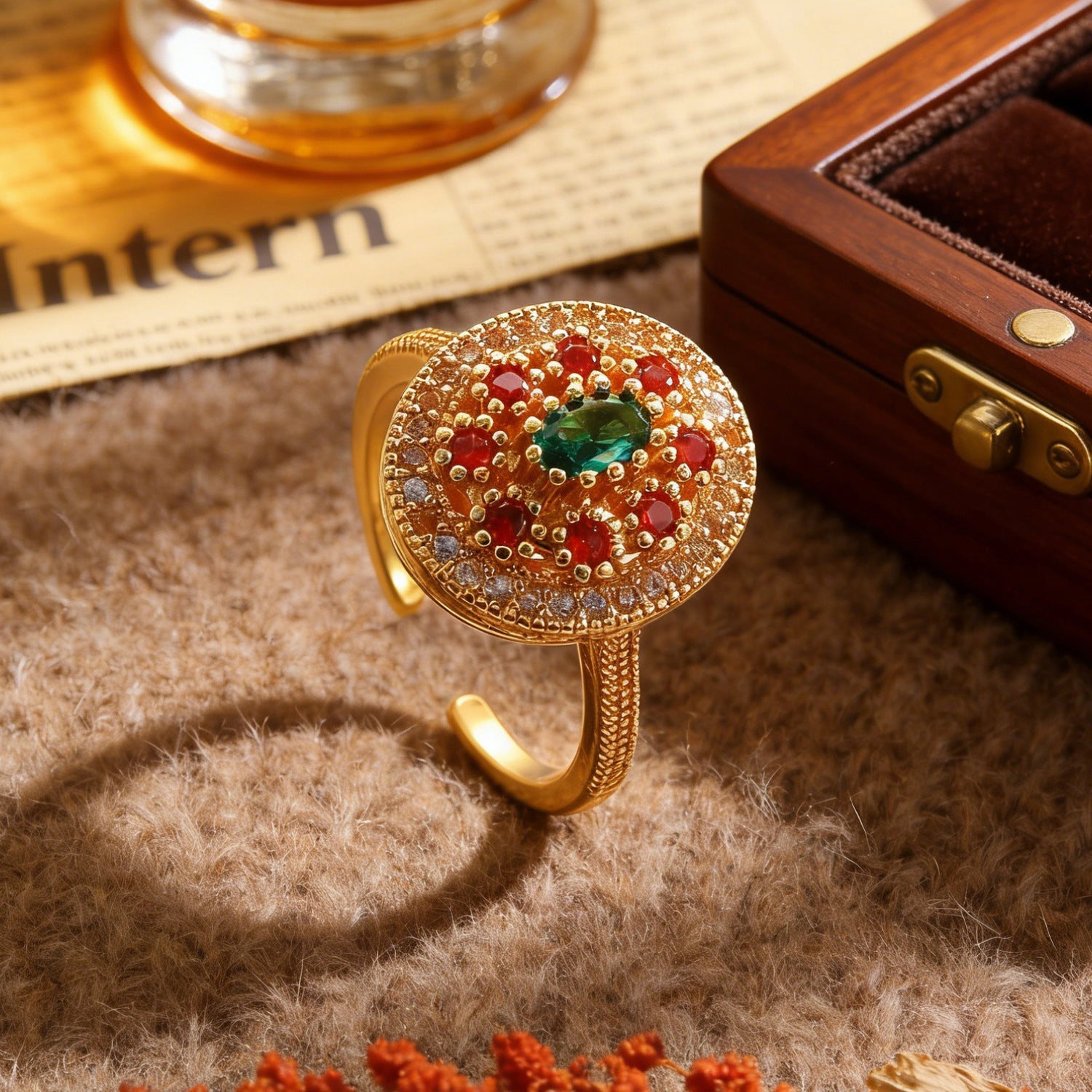 Luxury Oval Zircon Inlaid Ring French Vintage Elegant Dainty Index Finger Ring