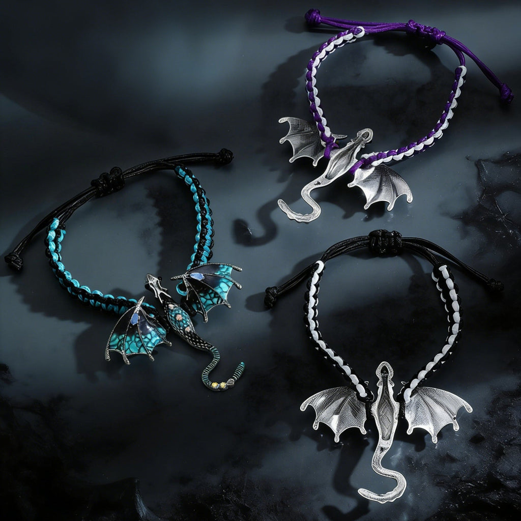 Vintage Enamel Dragon Handmade Woven Bracelet Zircon Dragon Rope Bracelet for Men