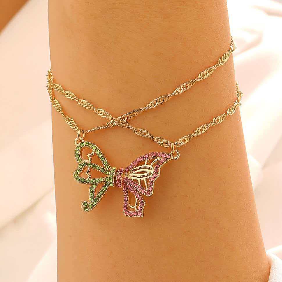Butterfly Necklace & Bracelet Best Friend BFF Color Zircon Asymmetric Magnetic Jewelry