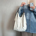 White large capacity hobo purse, embroidered shoulder bag, tote bag, commuter shoulder bag