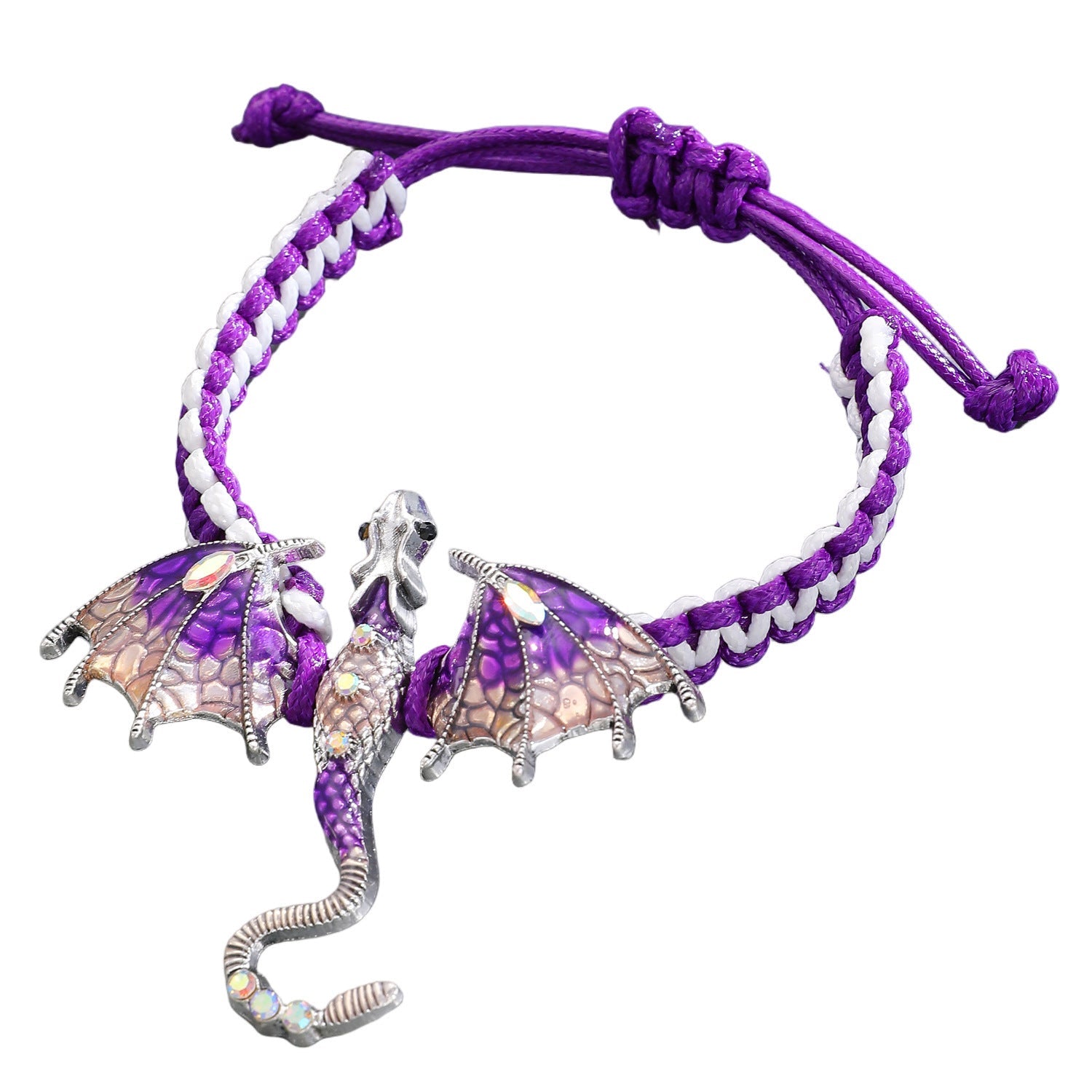 Vintage Enamel Dragon Handmade Woven Bracelet Zircon Dragon Rope Bracelet for Men