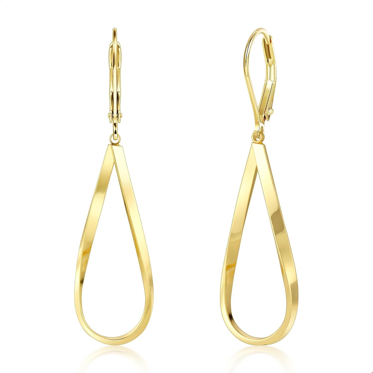 Gold Earrings for Women Hypoallergenic Leverback Drop Dangle Earrings Trendy 14K Gold Plated Twisted Spiral Teardrop Rhombus Heart Dangle Earring for Women Dainty Fashion Jewelry Gifts