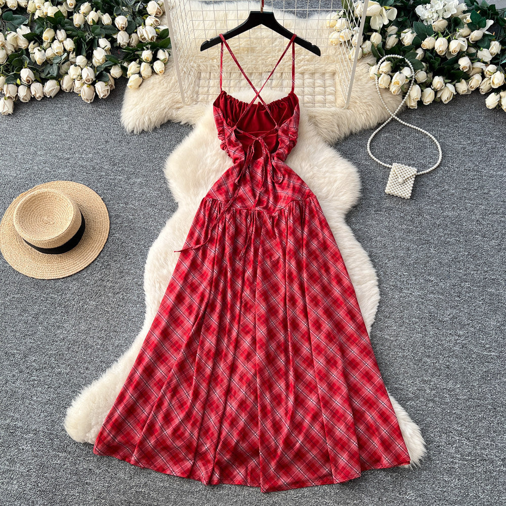 Tie-Front Square Neck Butterfly Sleeve Dress – Open-Back Corset Lace-Up, Feminine Slim-Fit Midi