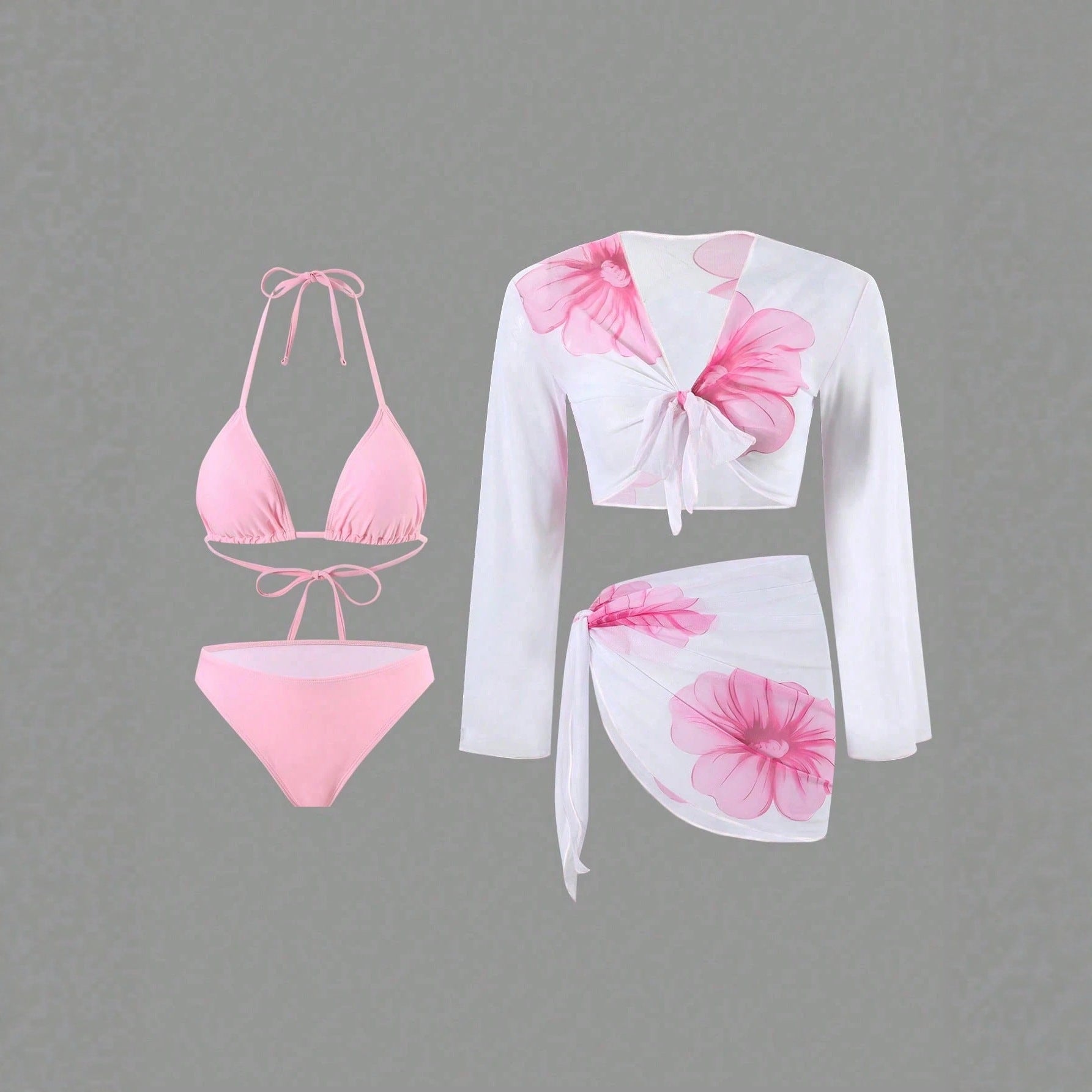 Long Sleeve Apron Women's Swimsuit Printed Bikini 4