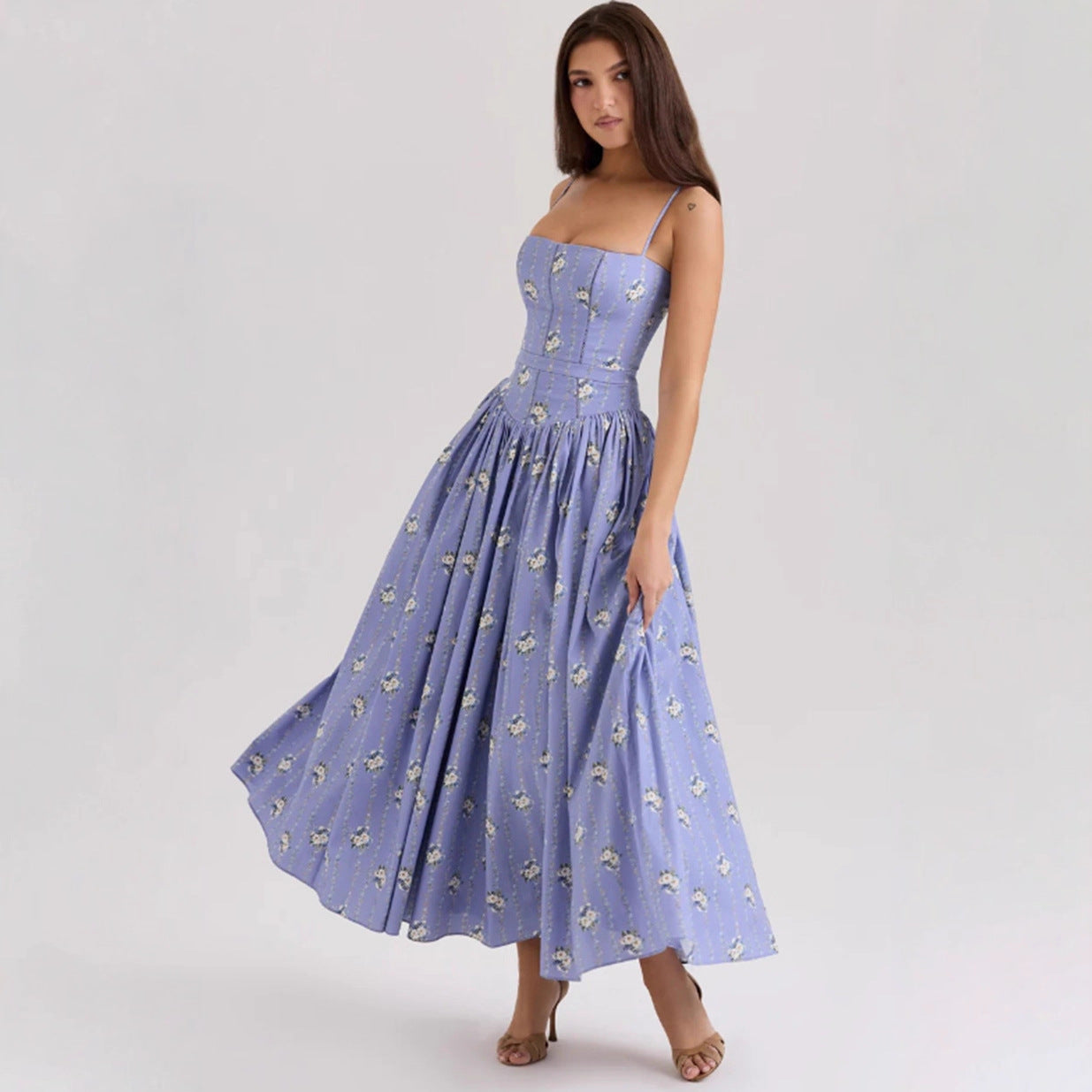 Elegant & Gentle Style Slimming Floral Spaghetti Strap Ethereal Dress