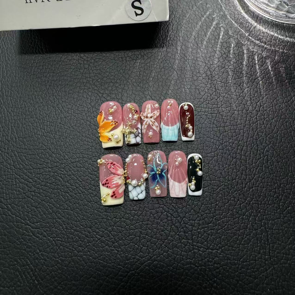 Original Handcrafted Carving Press on Nails 3D Carving Hand Painted Colorful Premium Sense Spice Girls