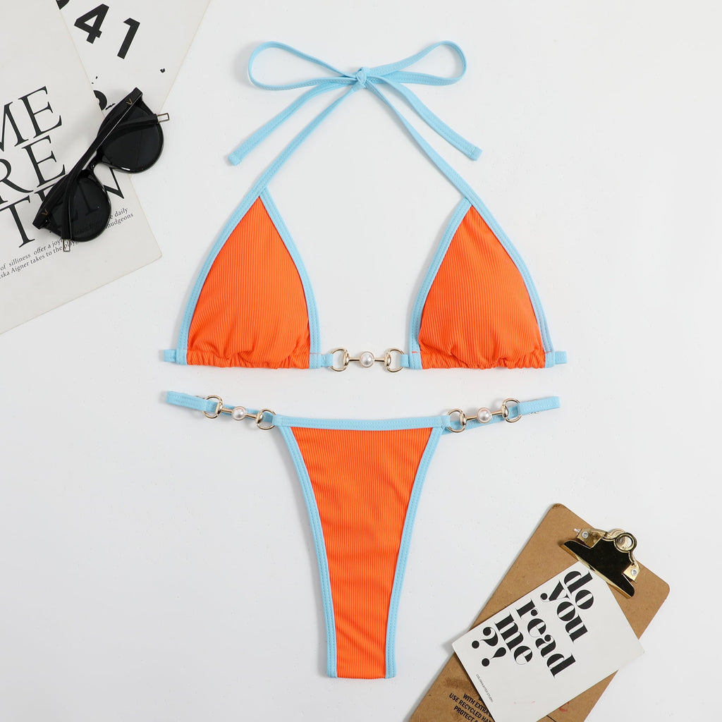 Swimwear Sexy Solid Metal Bikini Swimsuit Women's Bikini Set