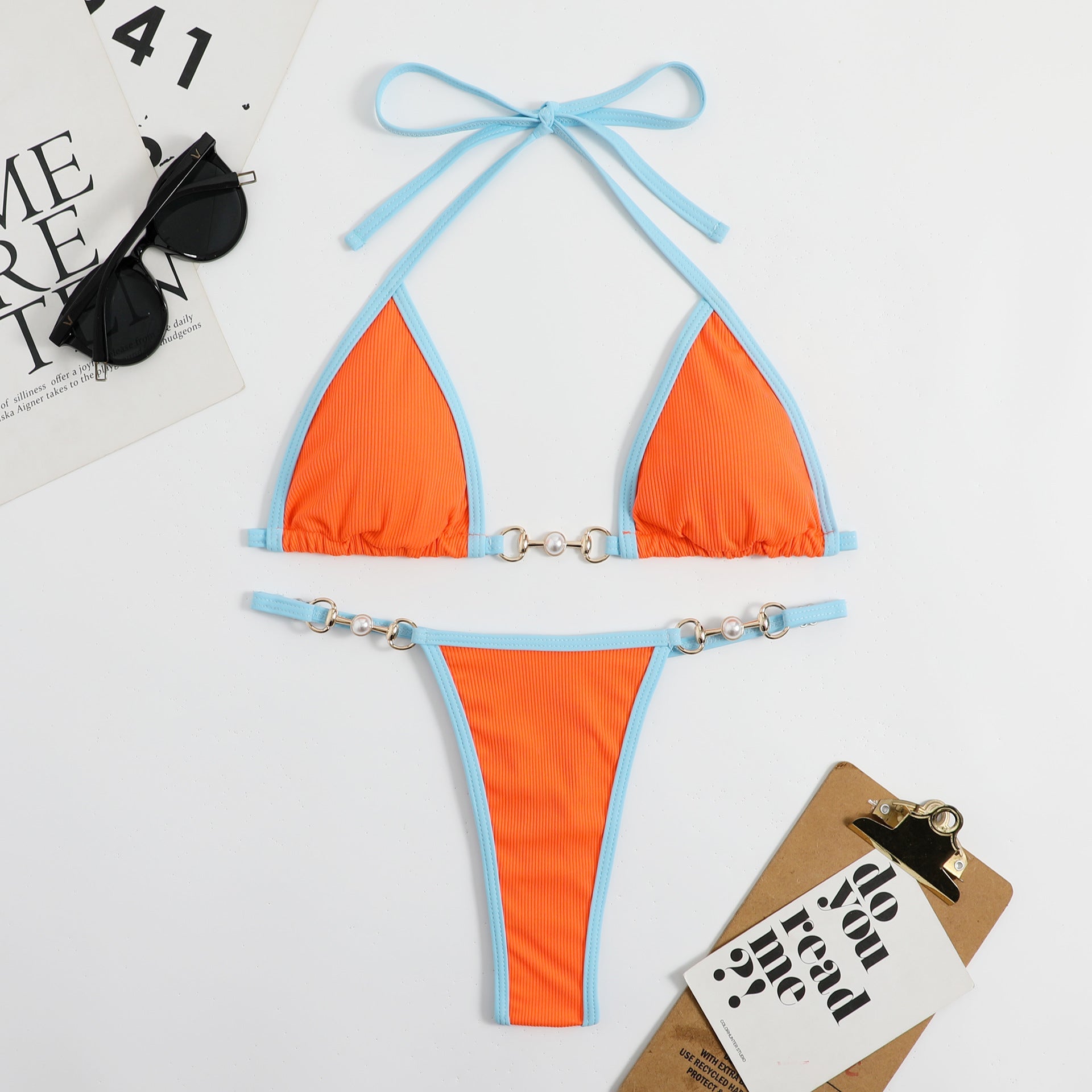 Swimwear Sexy Solid Metal Bikini Swimsuit Women's Bikini Set