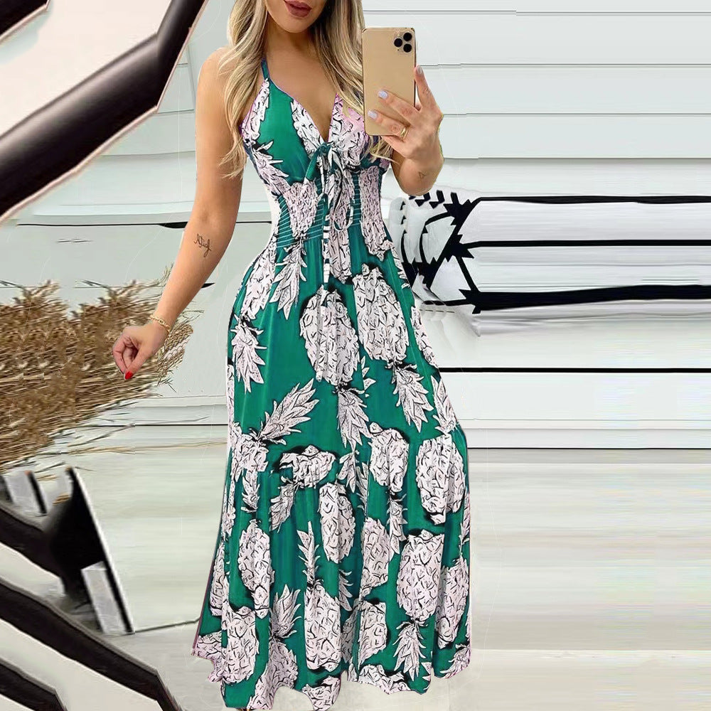 Summer Bustier Spaghetti Strap High Waist Printed Maxi Dress Sexy Women's Dress