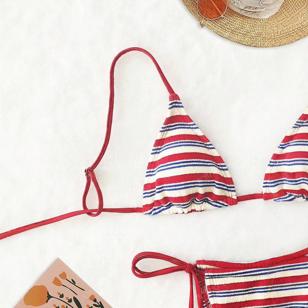 Special Fabric Striped Low Waist Bikini Sexy Two Piece Swimwear for Women