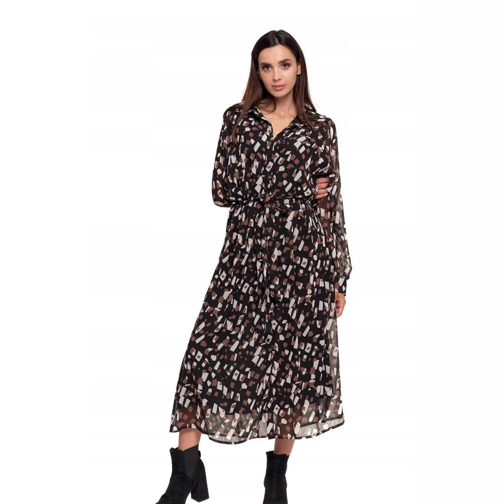 Fashion Floral Print Cardigan Dress – Loose Long Sleeve Shirt Midi, Open-Front Layering Piece
