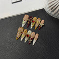 Vintage handcrafted designPress on Nails Naked Pink Burgundy Contrast Long Pointed Virgin Cross Luxury Beauty