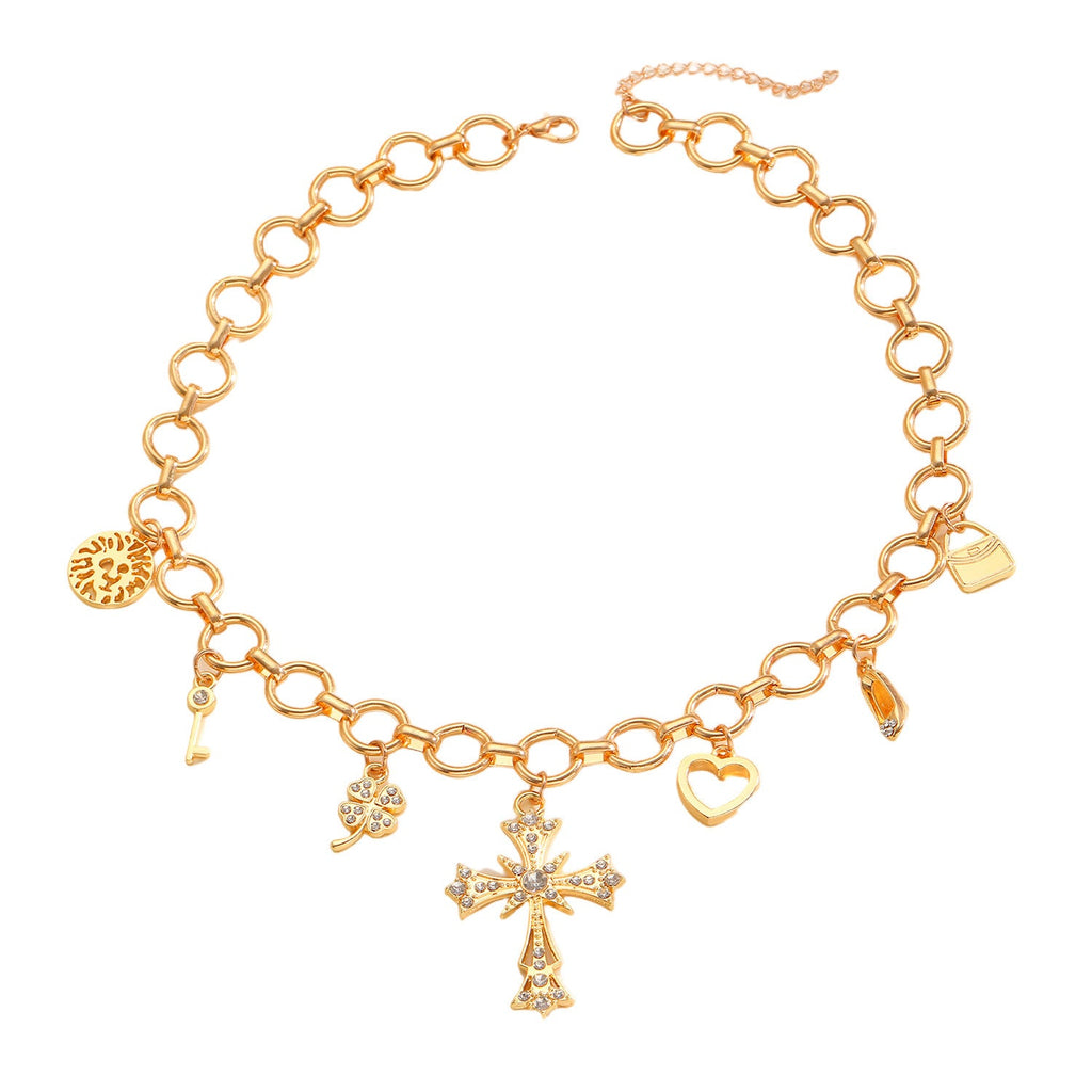 Cross Heart Multi-Element Pendant Necklace Women Minimalist Elegant Choker