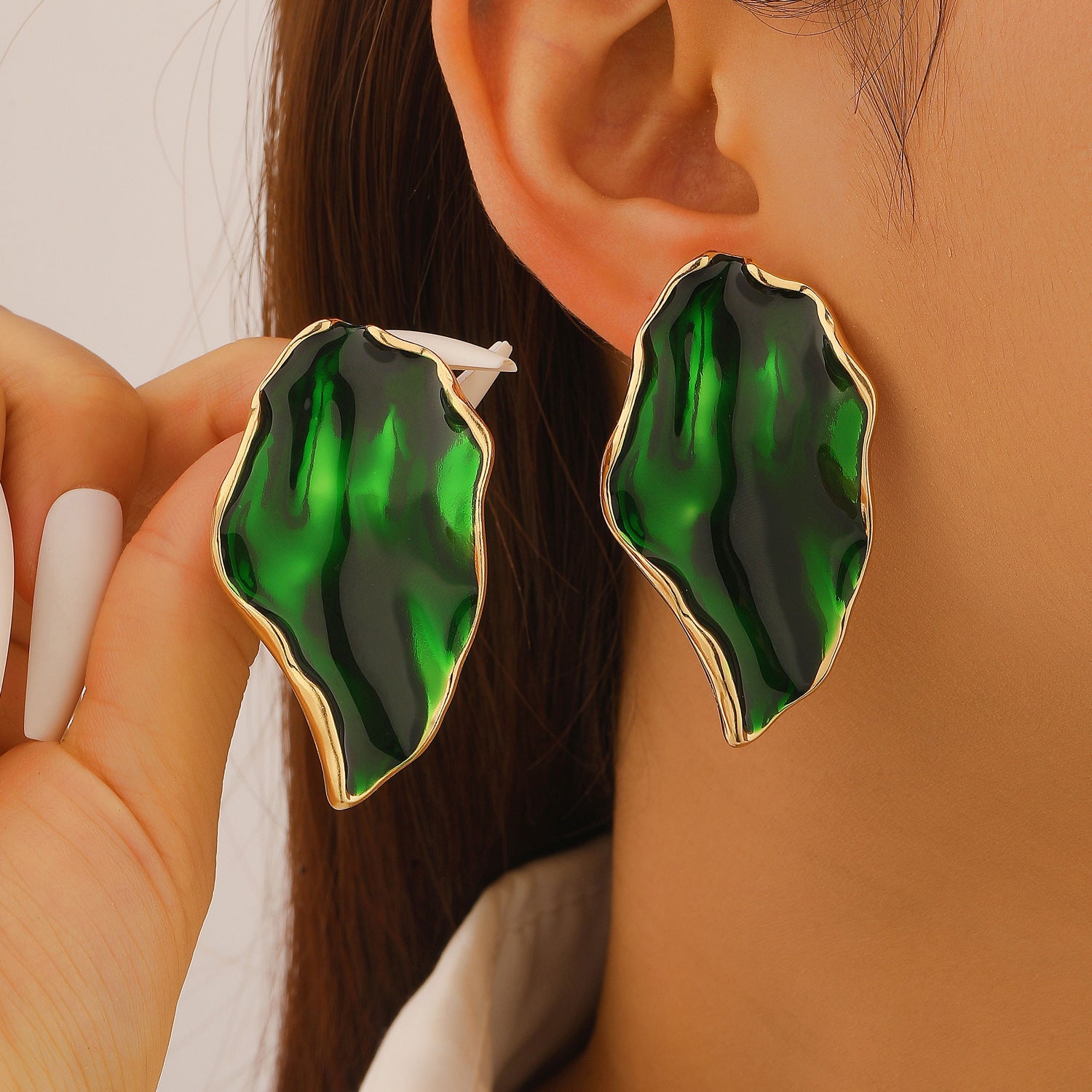 Vintage Irregular Pleated Petal Oil-Drop Earrings Enamel Geometric Jewelry