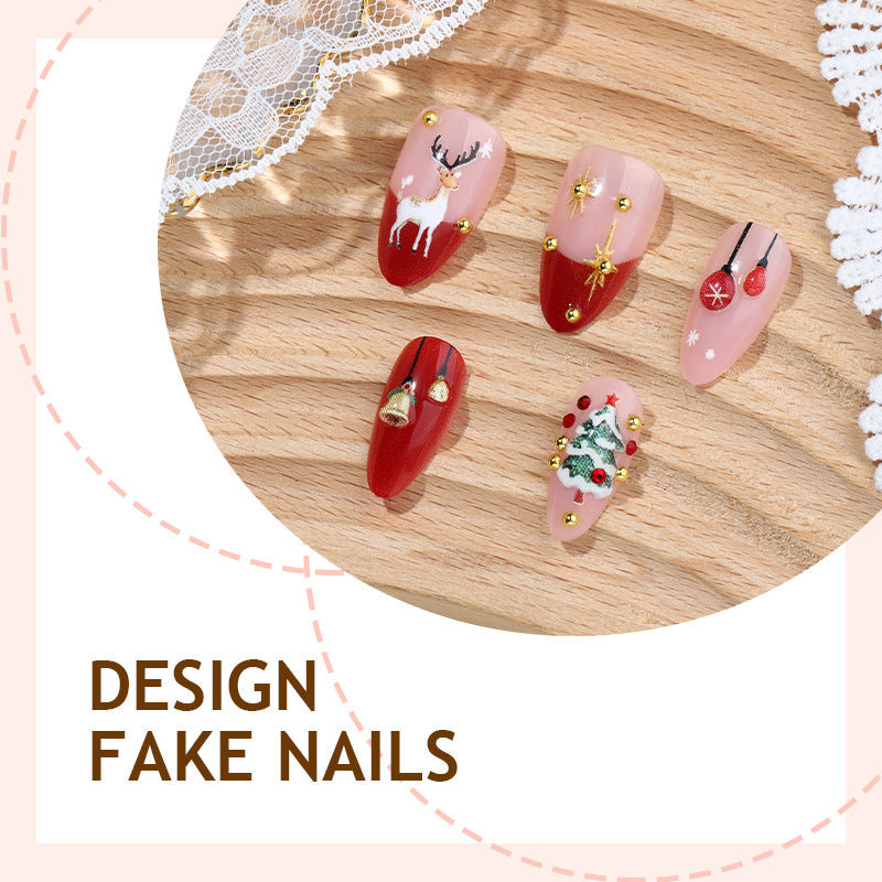Christmas wear armor 3D three-dimensional elk Christmas tree almond high-quality nail art piece wear nail pure handmade