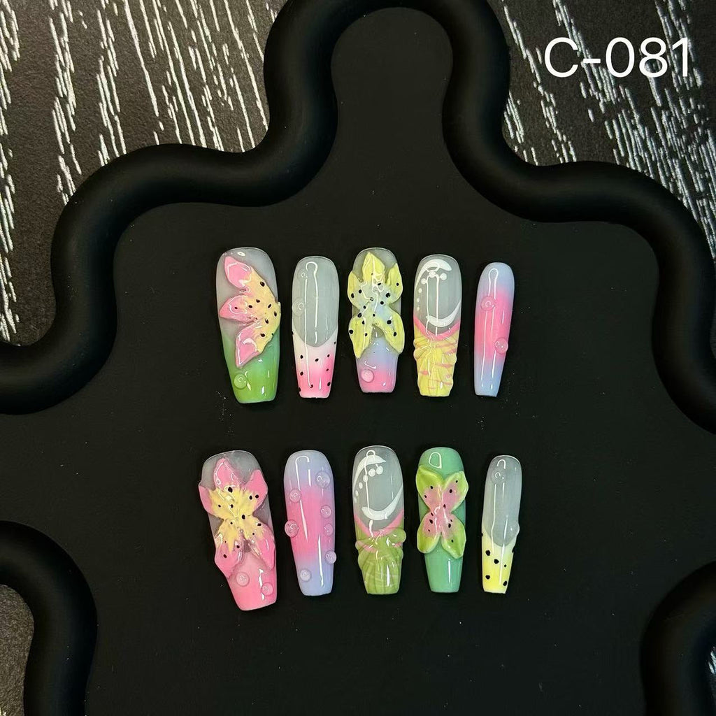 Handcrafted Carved Petals Press on Nails Premium Summer Handcrafted Patches