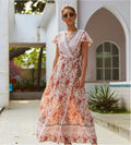Casual vacation printed dresses lace-up big pendulum showing thin short sleeves