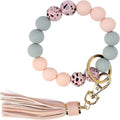 PU Tassel Keychain Bag charm Silicone Beaded Keychain Wristlet Key Ring Bracelet Cute Car Key Chain Holder for Women Girls