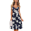 Women's Bow Backless Spaghetti Strap Printed Dress Versatile