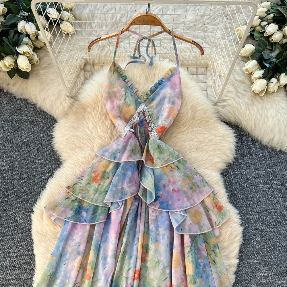 Women's V-Neck Camisole Floral Print Dress for Vacation Maxi Dress