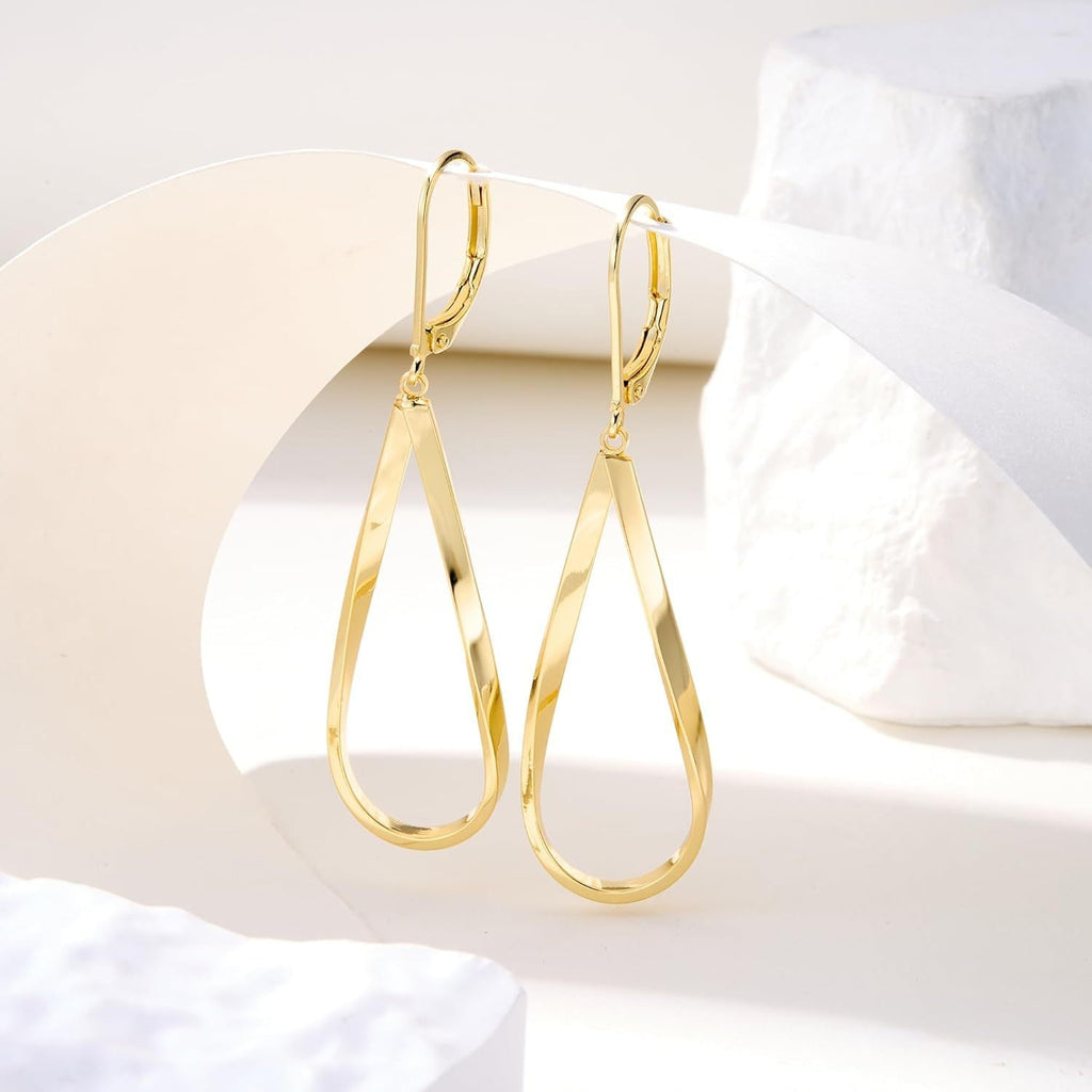 Gold Earrings for Women Hypoallergenic Leverback Drop Dangle Earrings Trendy 14K Gold Plated Twisted Spiral Teardrop Rhombus Heart Dangle Earring for Women Dainty Fashion Jewelry Gifts
