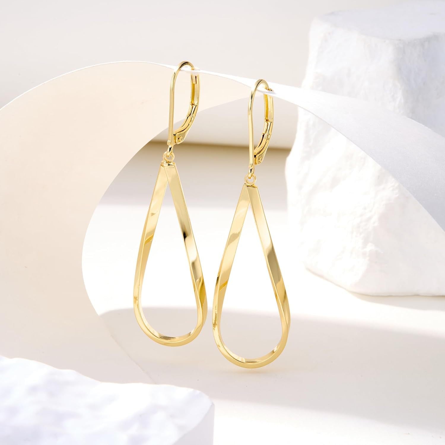 Gold Earrings for Women Hypoallergenic Leverback Drop Dangle Earrings Trendy 14K Gold Plated Twisted Spiral Teardrop Rhombus Heart Dangle Earring for Women Dainty Fashion Jewelry Gifts