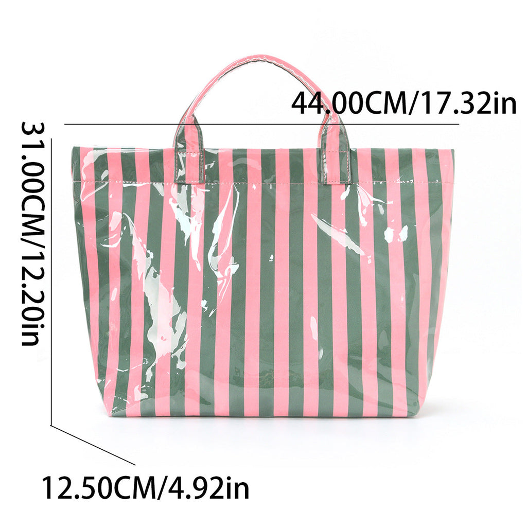 Striped Tote Bag – High-Aesthetic Lightweight Handbag, Commuter Large Travel Shoulder Bag