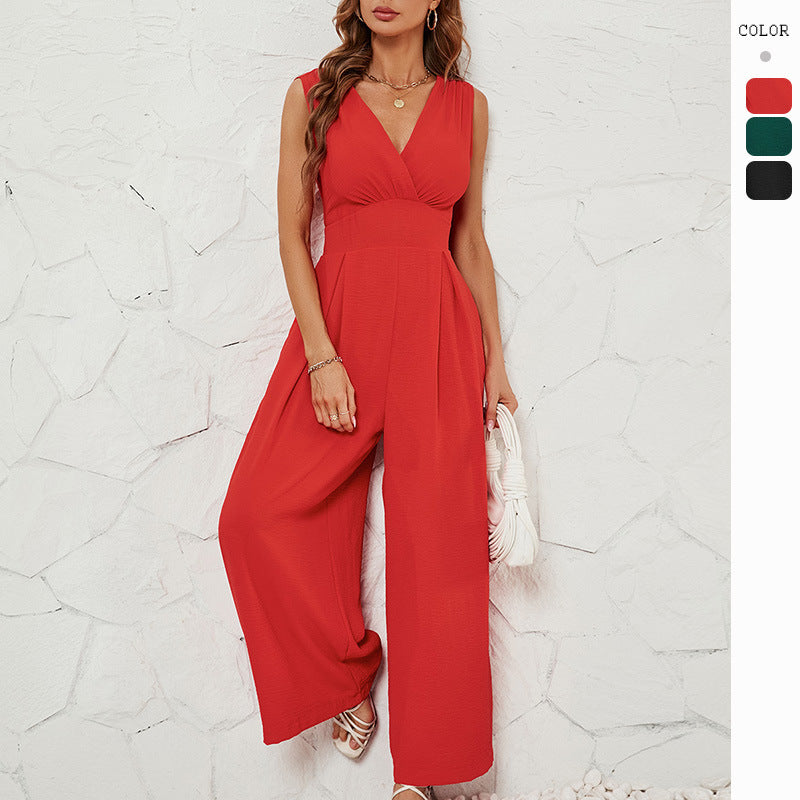 Sleeveless Jumpsuit High Waist Slim Straight Leg Wide