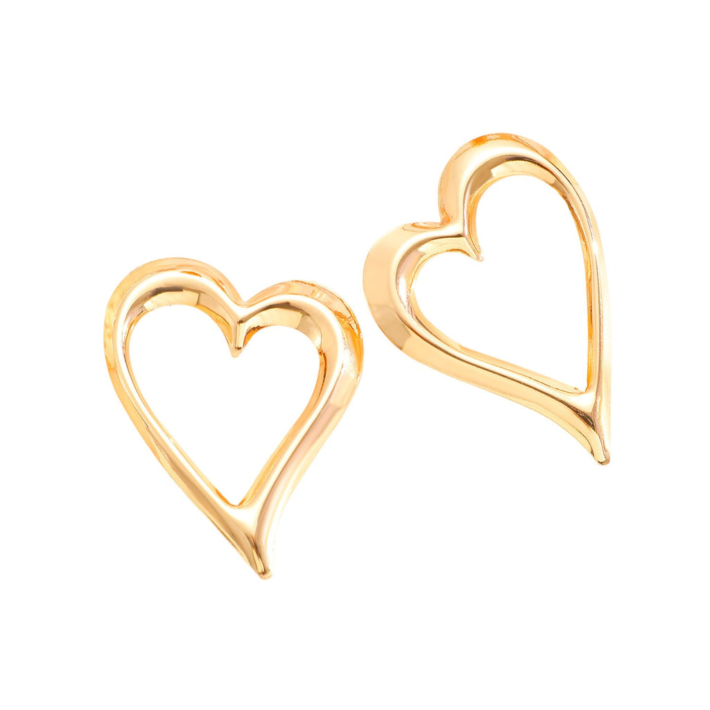 Gold Plated Hollow Large Heart Stud Earrings Vintage Minimalist Metal Heart Earrings