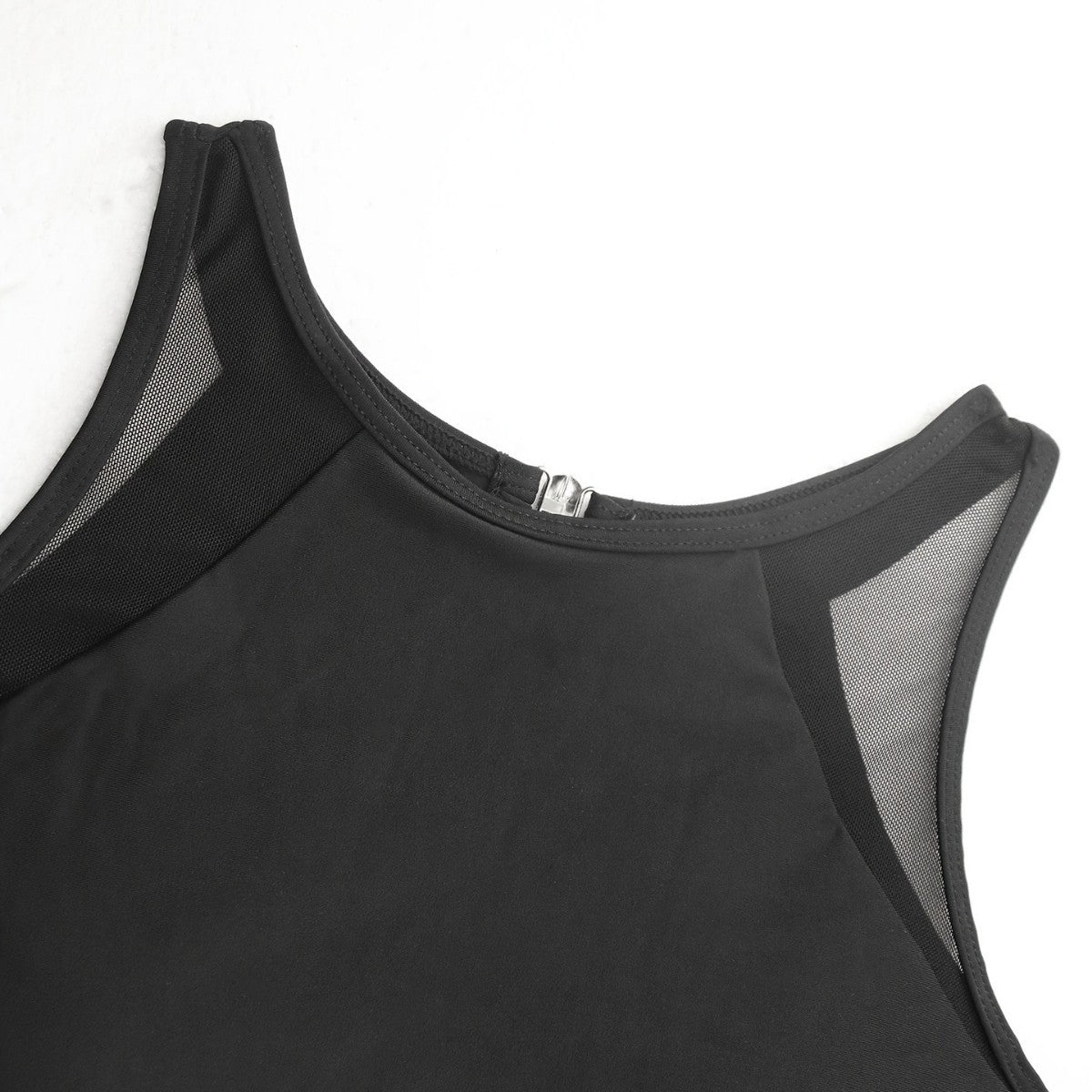 Women's Black Mesh Triangle Backless One-Piece Swimsuit