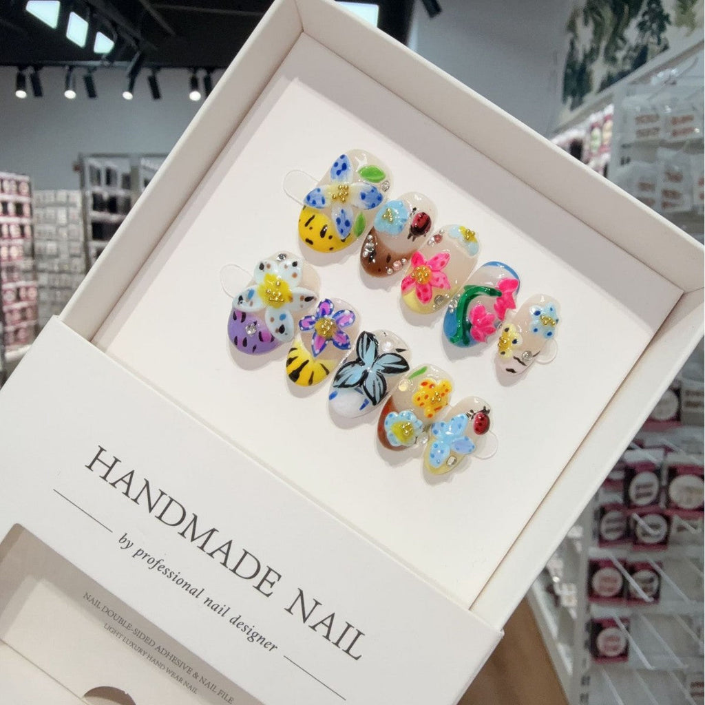 Handmade Press on Nails Premium Sense Spring Summer 3D Pinch Flowers