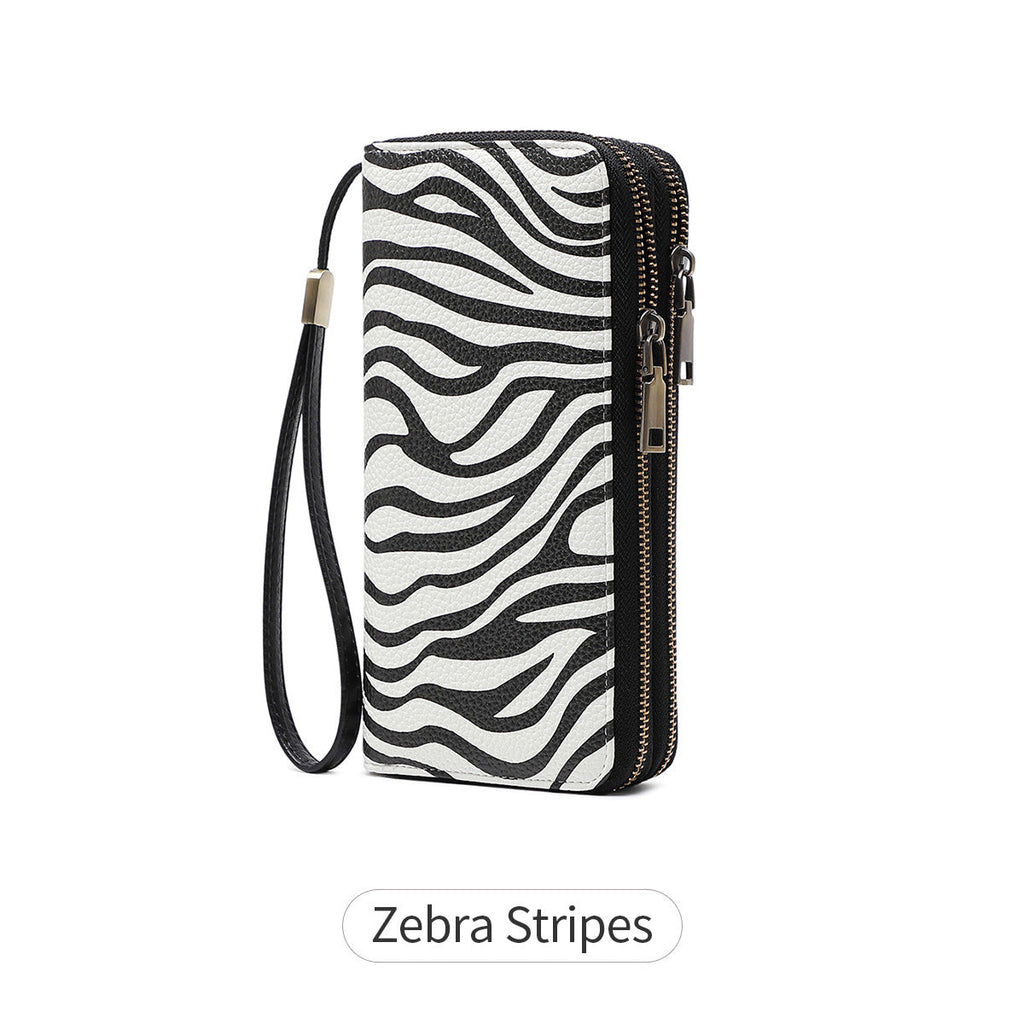 RFID anti-theft brush, women's long wallet, retro cow pattern organ card bag, large capacity clutch bag.