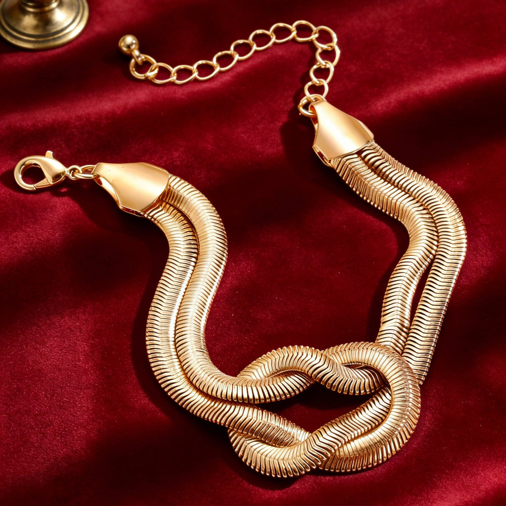 Niche Design Metal Knot Wrapped Snake Chain Bracelet Set Luxury Accessory