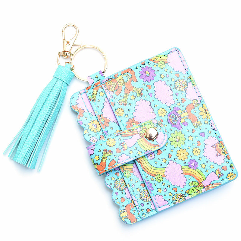Personalized PU leather printed leopard print women's change bag multi-card ID bag fringed pendant