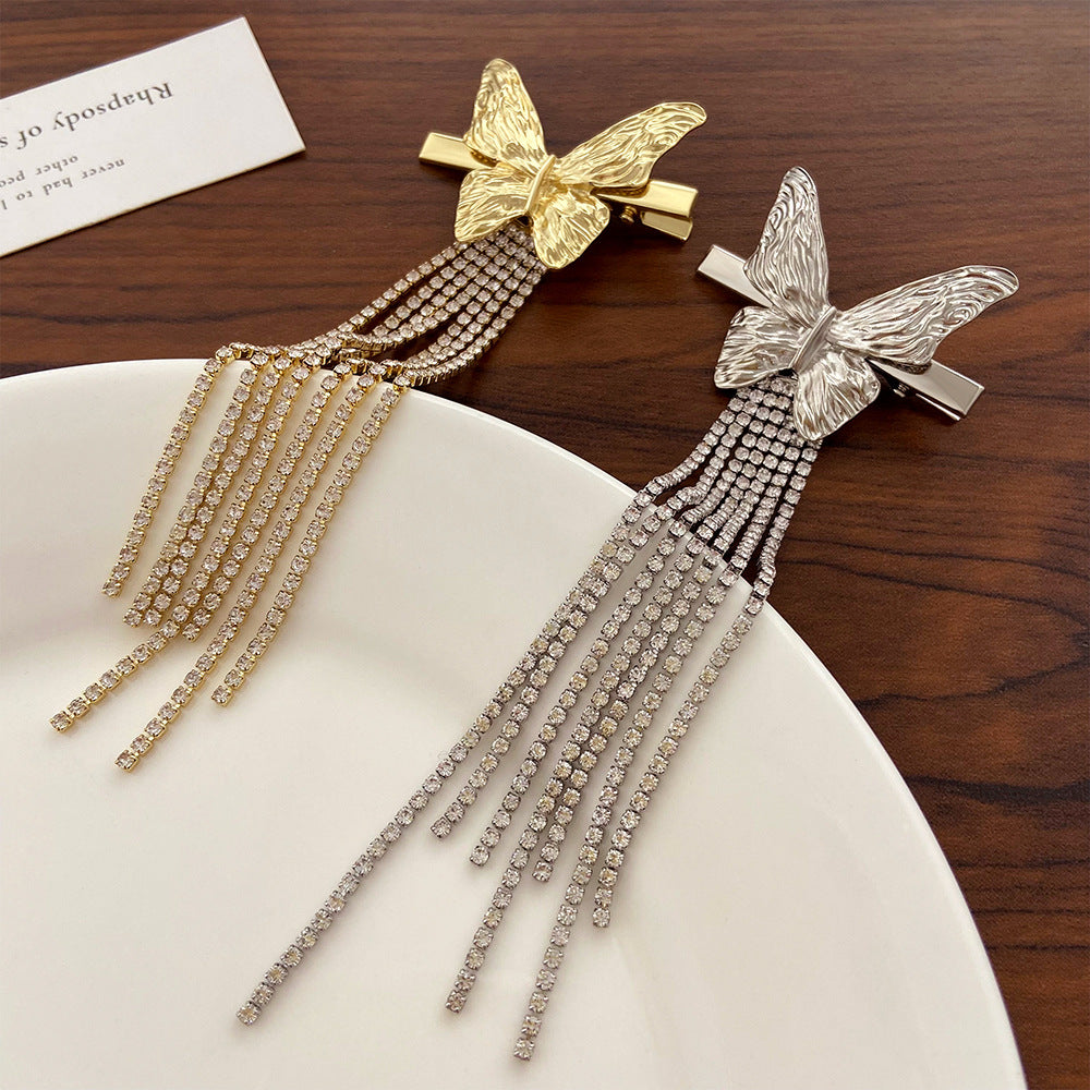 Shiny Rhinestone Butterfly Tassel Hair Claw Luxury Alloy Hair Clip