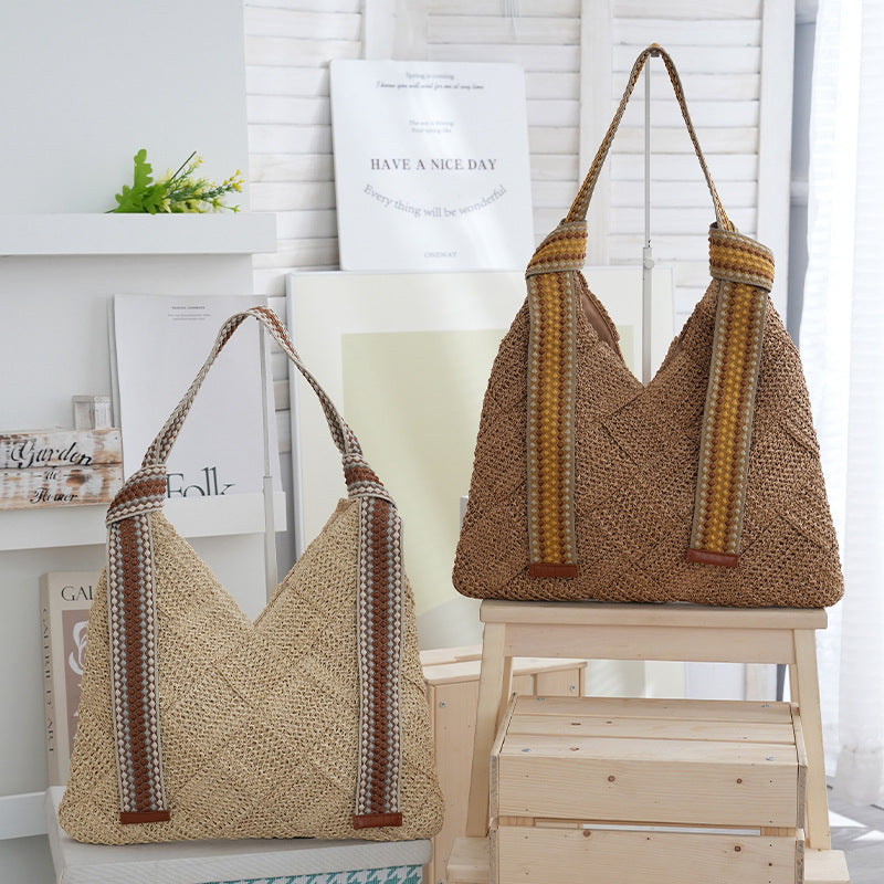 Women’s Lightweight Woven Bag – Delicate Summer Straw Shoulder Purse, Handmade Textured Tote