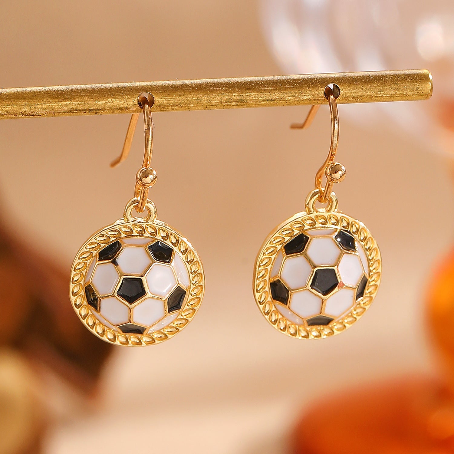 Sporty Soccer Football Rugby Pendant Pearl Beaded Necklace Bracelet Earrings Set