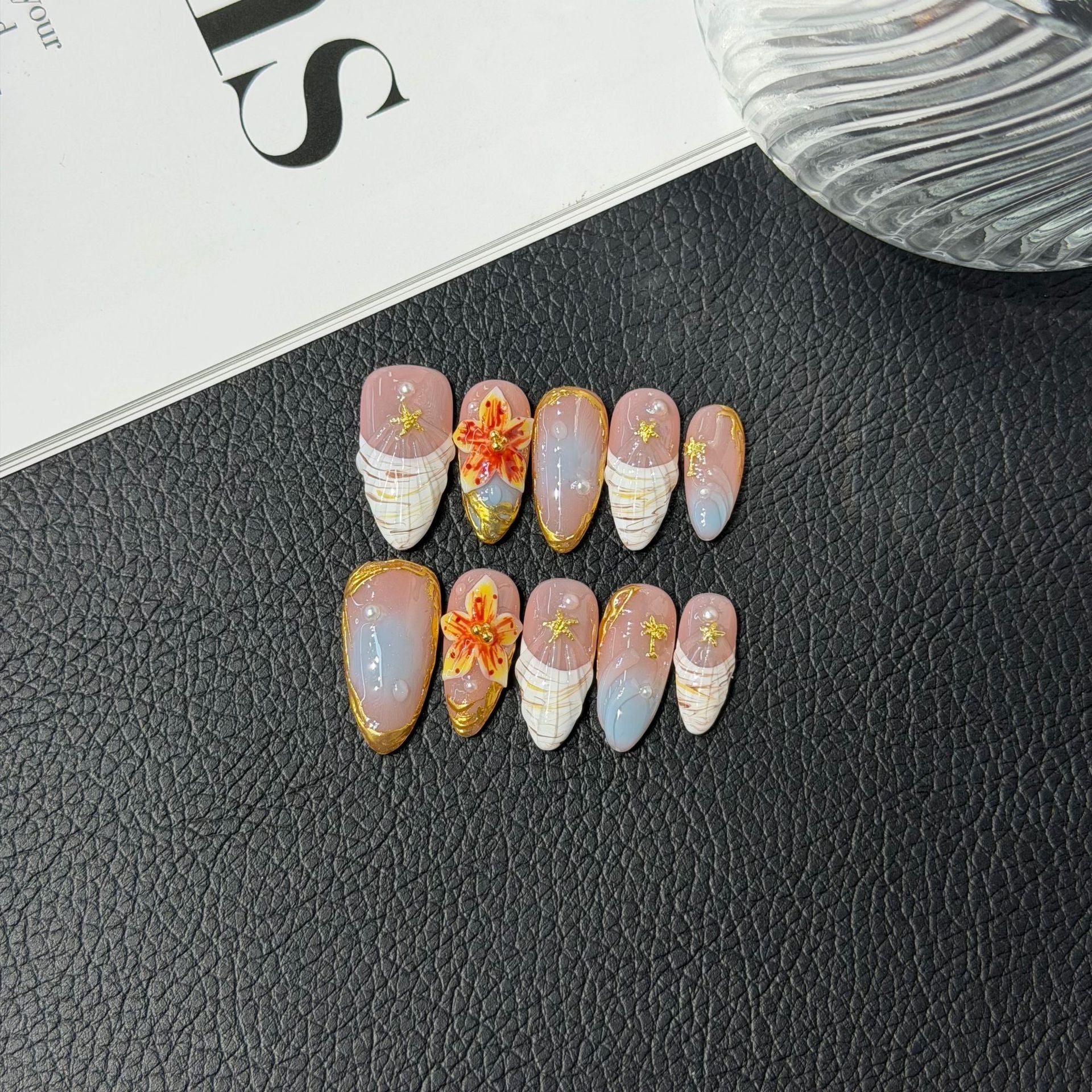 Pinch Flower 3D Styling Handmade Flower Press on Nails Patch Advanced