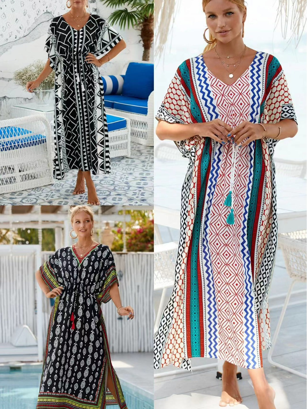 Printed Beach Cover-Up Maxi Dress ¨C Vacation Bikini Kimono, Sun Protection Long Dress