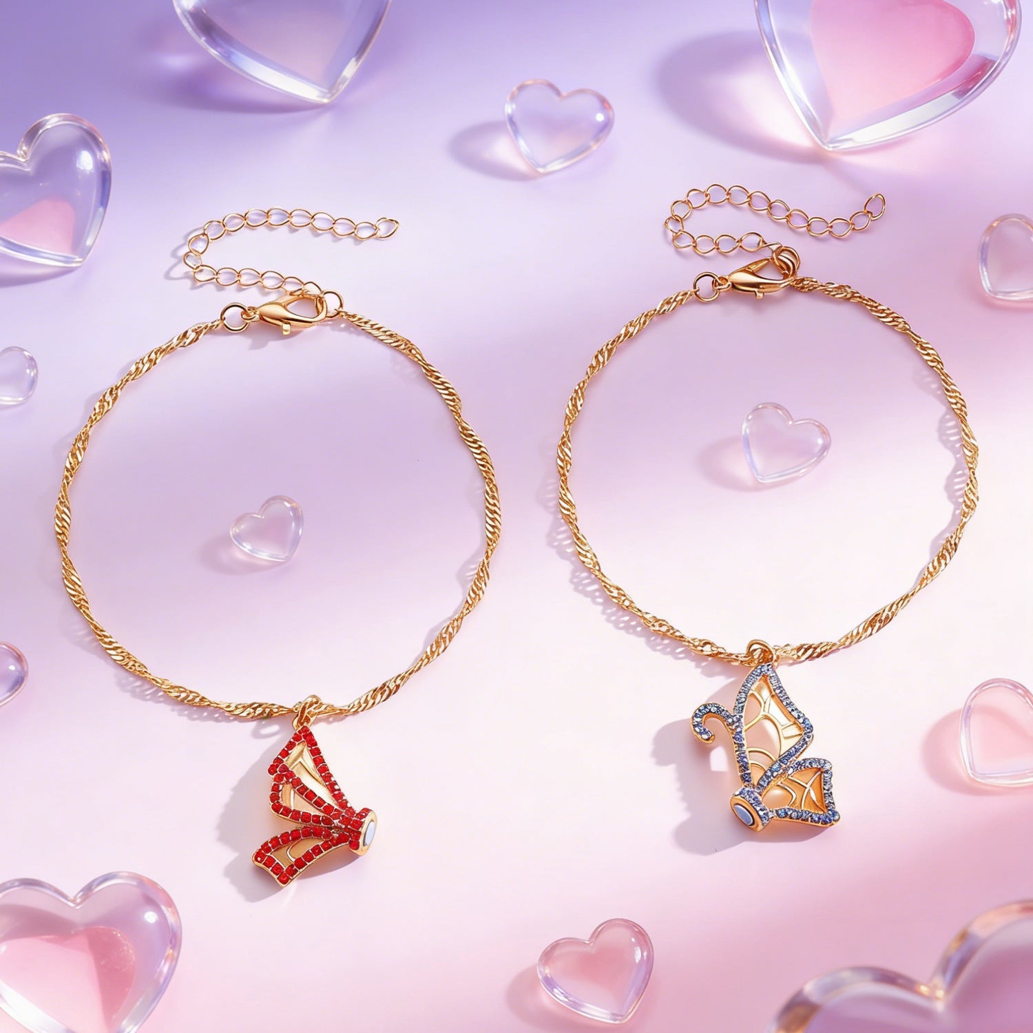 Butterfly Necklace & Bracelet Best Friend BFF Color Zircon Asymmetric Magnetic Jewelry