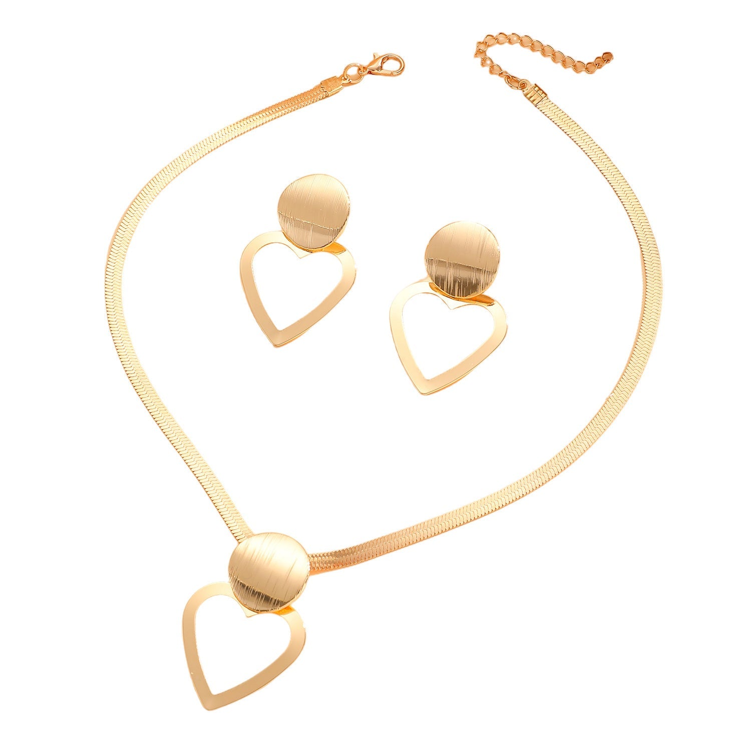Creative Circle Heart Geometric Pendant Necklace & Earrings Elegant Jewelry Set