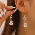 Fashion Guitar Music Instrument Necklace & Earrings Women Hip Hop Moon Star Pendant